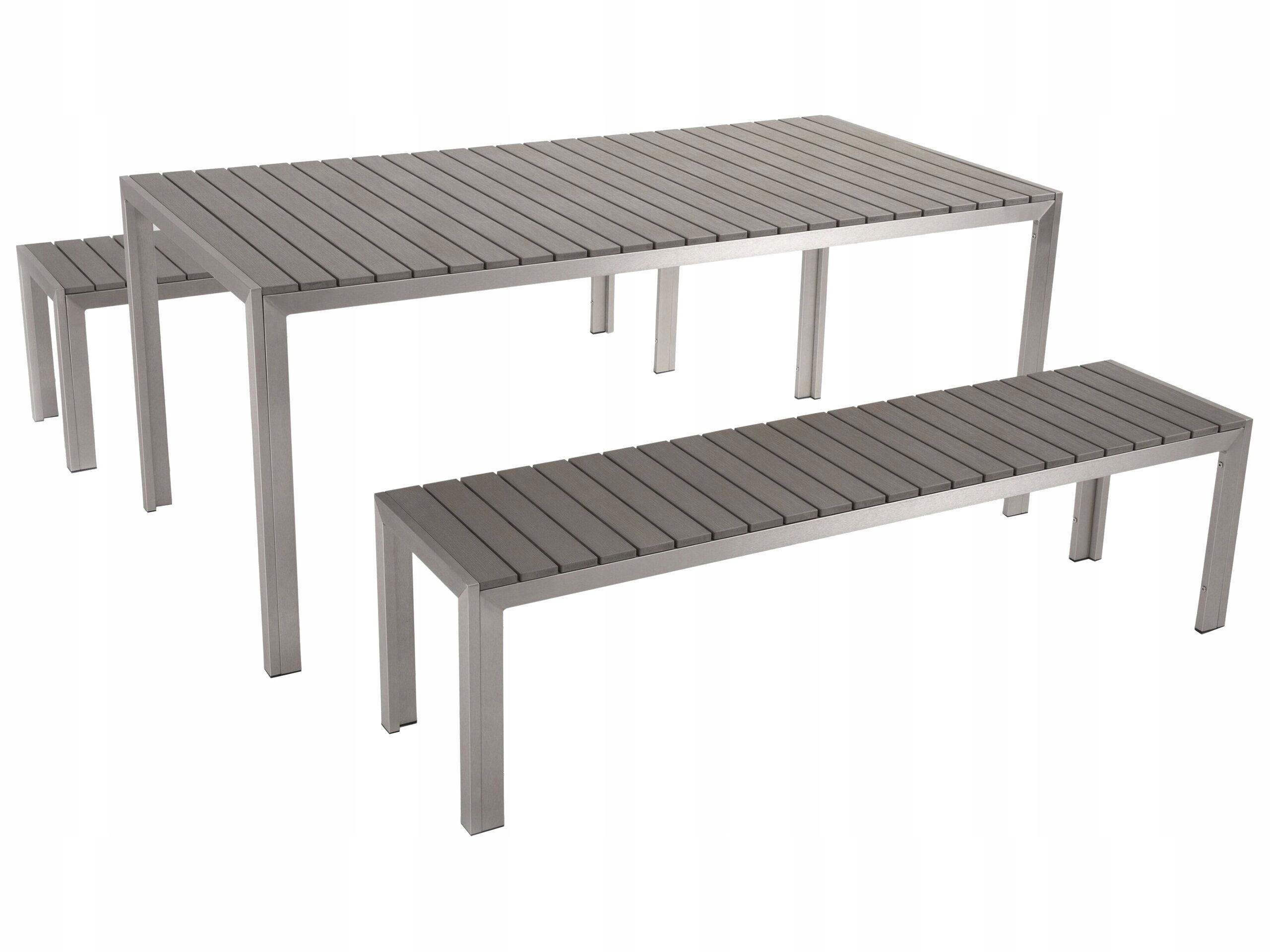 Zestaw ogrodowy stół 2 ławki drewno syntetyczne aluminum szary
