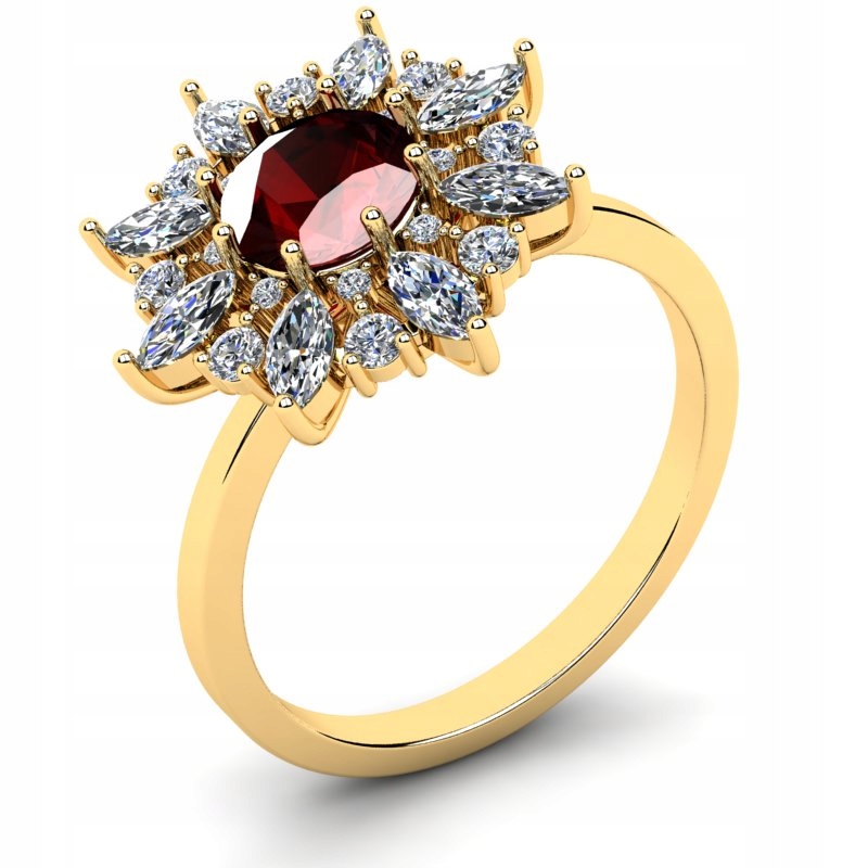 

Pierścionek Złoty Królewski Z Bordową Cyrkonią