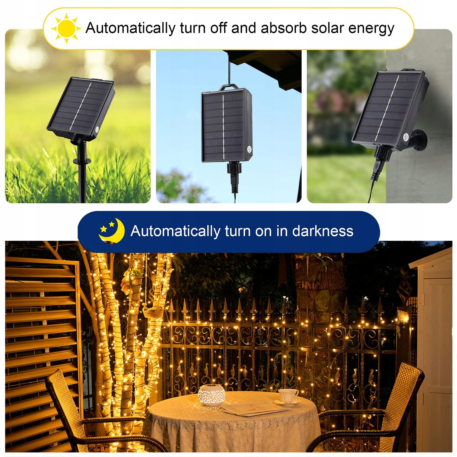 TACOBEY Girlanda Solarna 20M 200 LED USB Solarna Oświetlenie Zewnętrzne — miniatura 3