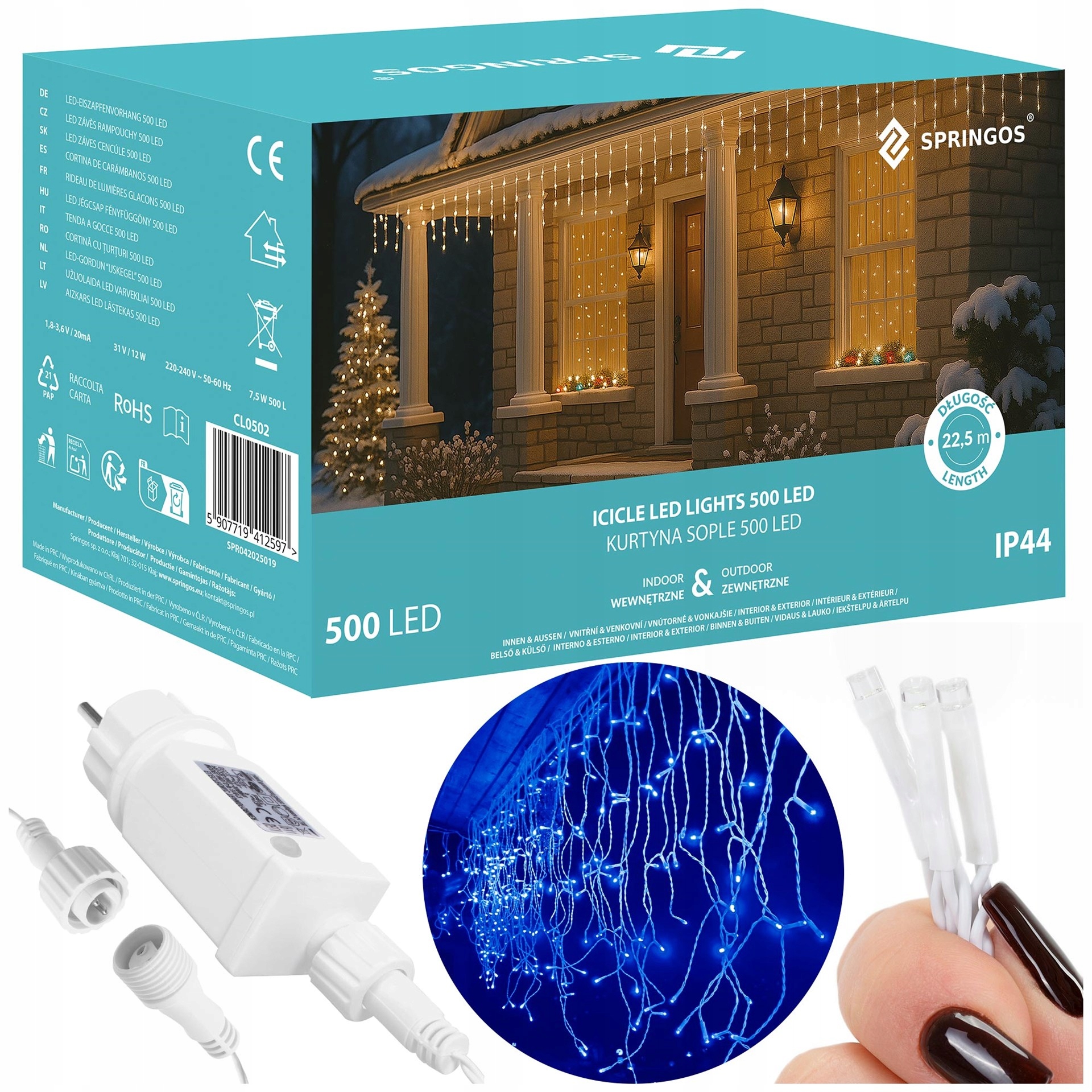 Venkovní Lampy Sople 1500 Led Modré Světelný Závěs 67 m Vánoční