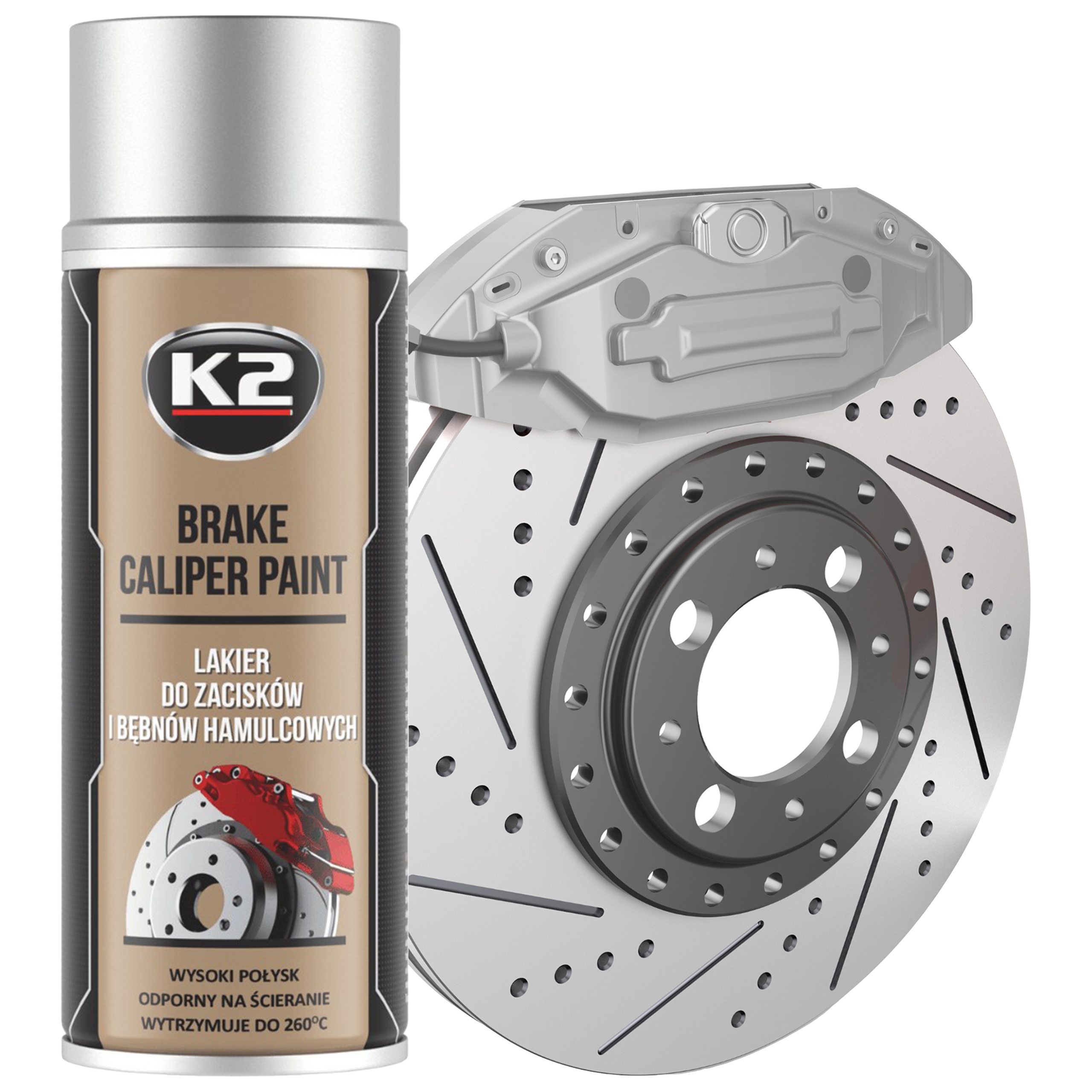 Farba do zacisków hamulcowych Srebrny lakier spray 400ml K2