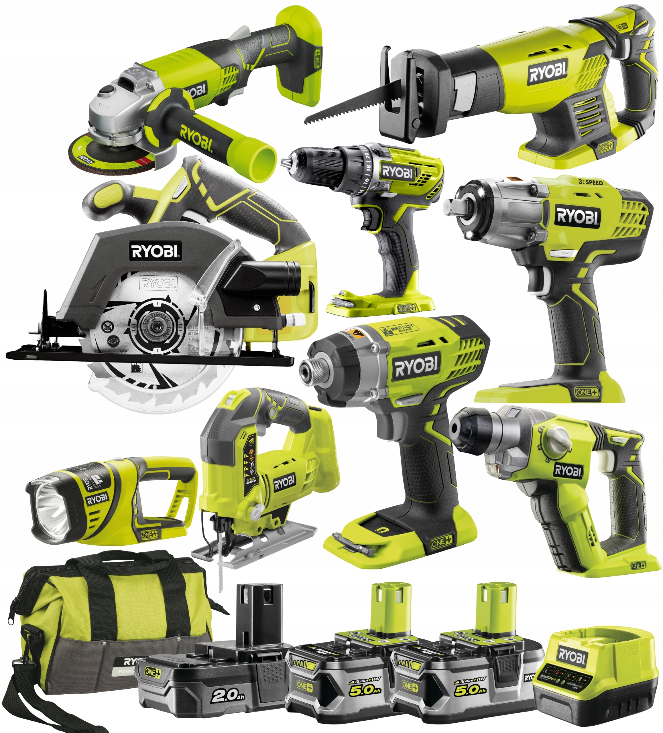 

Ryobi Zestaw Combo 9 Narzędzi 18V 3x Bateria Torba