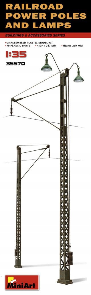 Miniart 35570 1:35 Railroad Power Poles & Lamp