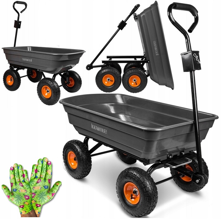 Wózek Ogrodowy Transportowy Przyczepka Taczka Pompowane Koła Do 300KG 75L