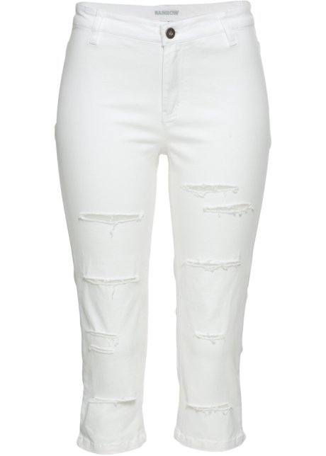 Z7432 SPODNIE CAPRI 3/4 Z ROZCIĘCIAMI BIAŁE R.40