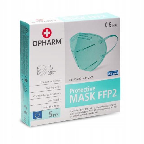 

Opharm Maska Ochronna FFP2 turkusowa, 5szt.