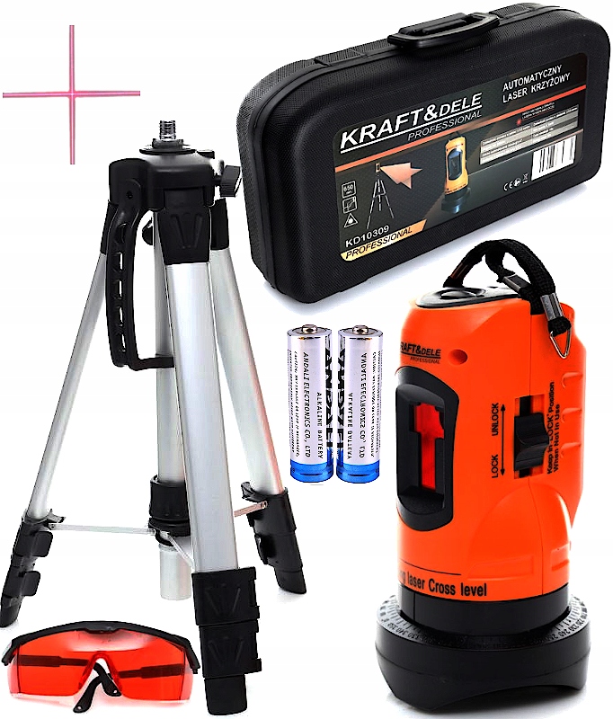Sada Křížový Laser Červený Svazek Stativ Kufr Brýle 5 m Kraft&dele