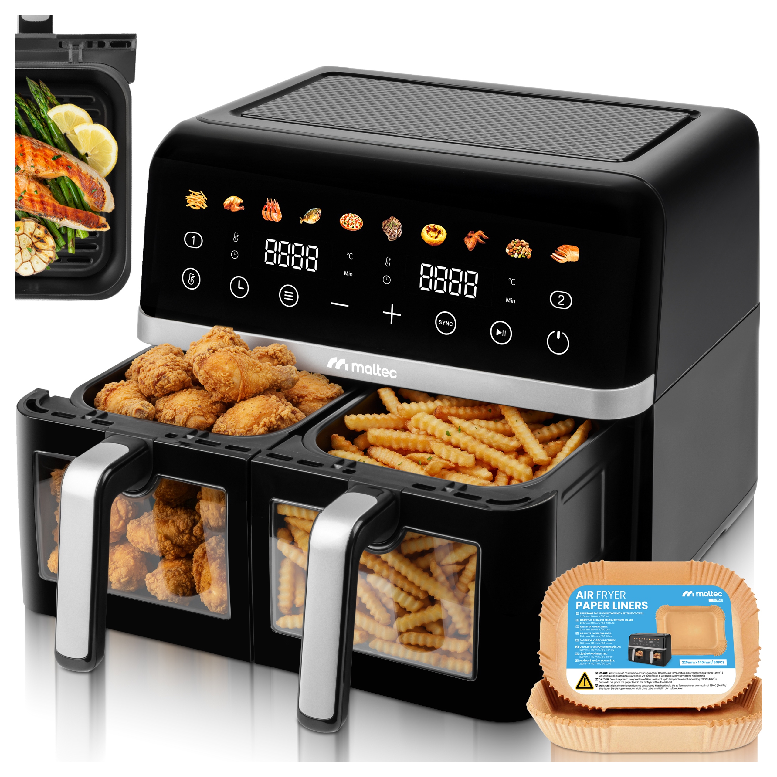 Teplovzdušná Fritéza 10L Air Fryer Dvojkomorová Fritéza 2800W