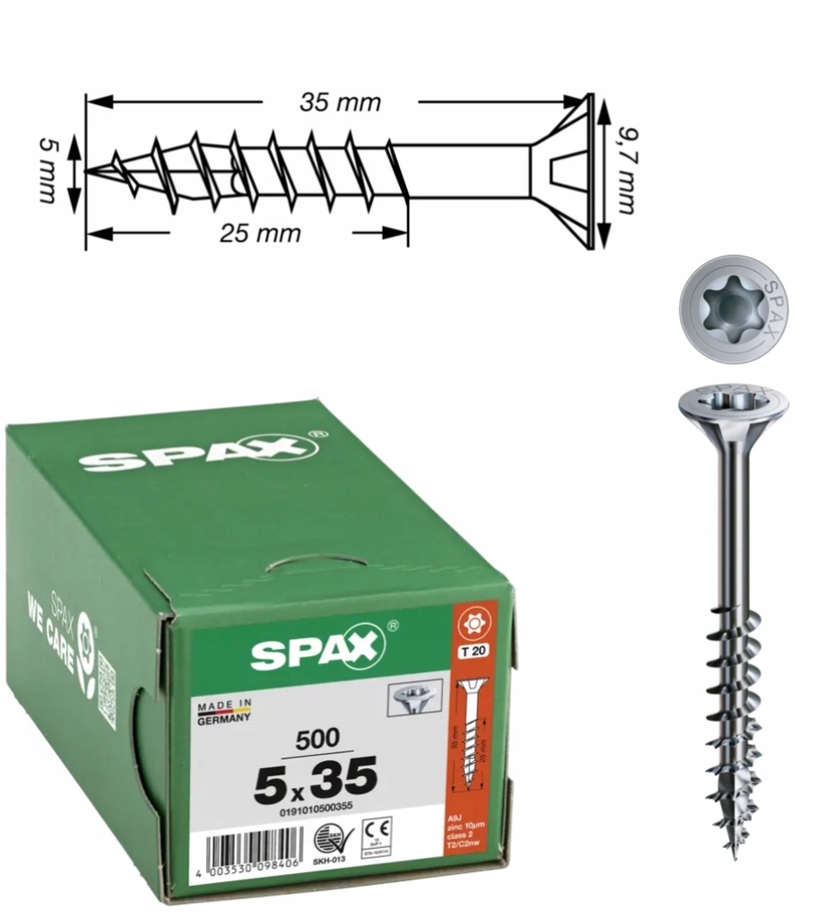 Univerzální vrut do dřeva spax 5 x 35 Wirox Txtg 500 ks
