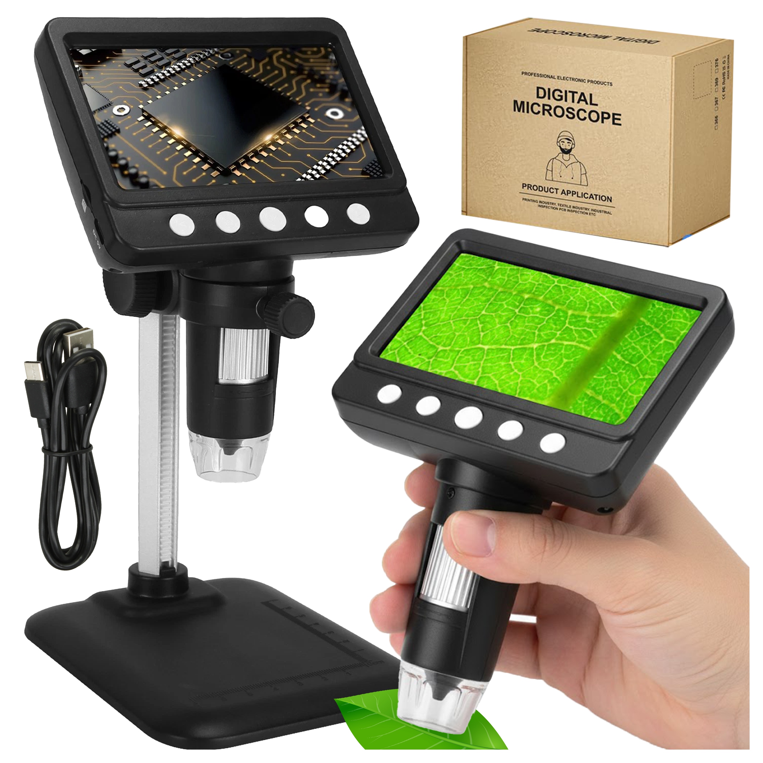 Digitální Mikroskop Se Zvětšením 1000x Hd Obrazovka 4,3" 8xLED Pohled V Pc Pl