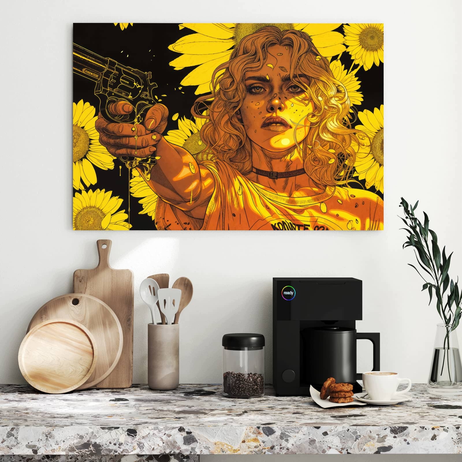Magnetická tabule Dívka se slonecznikiem 90 × 60 cm