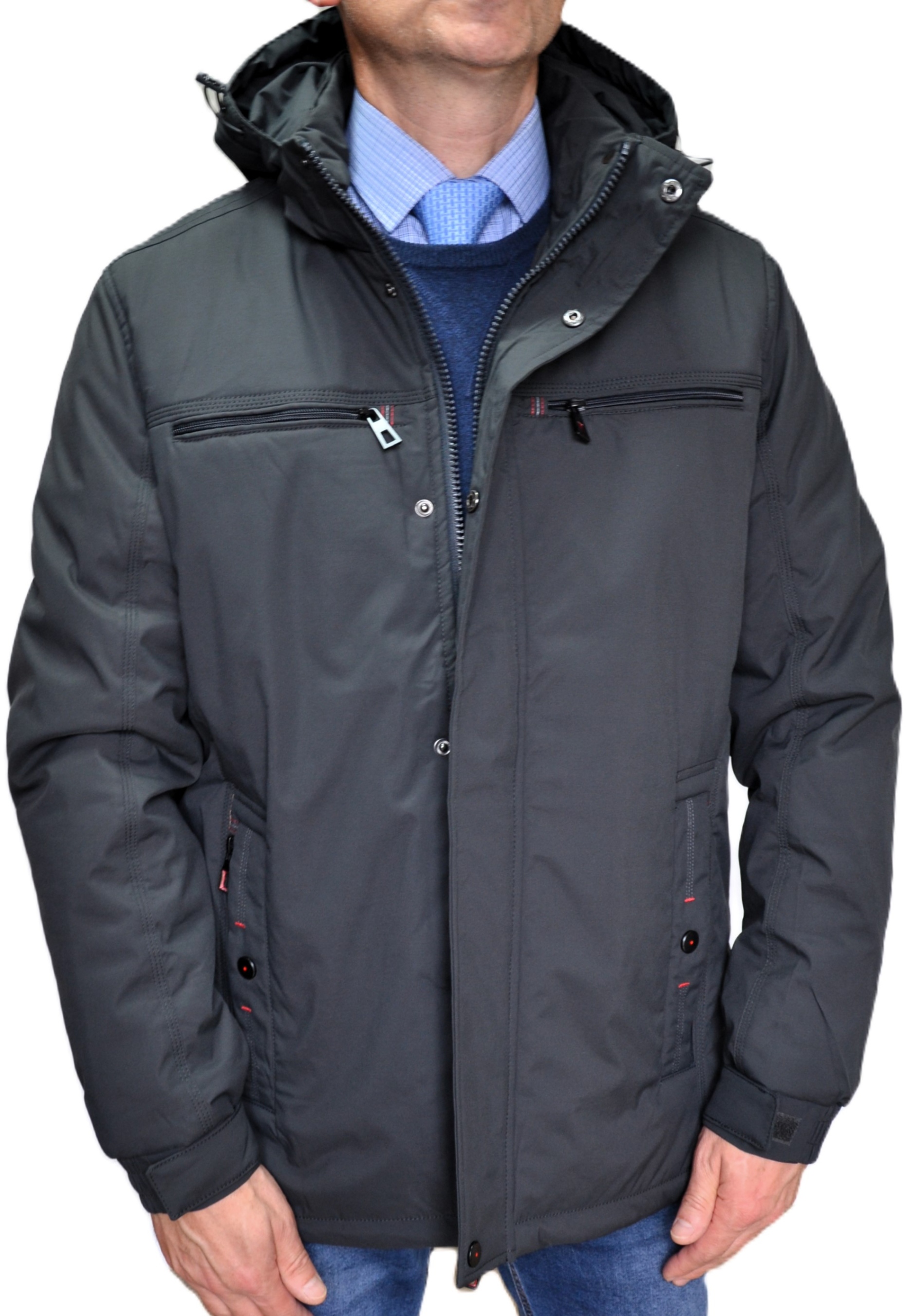 Pánská zimní lehká odnímatelná bunda Kapuce M Grafit/Oliwka