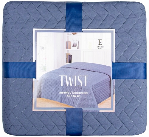 Niebieska narzuta pikowana w jodełkę 240x260 cm