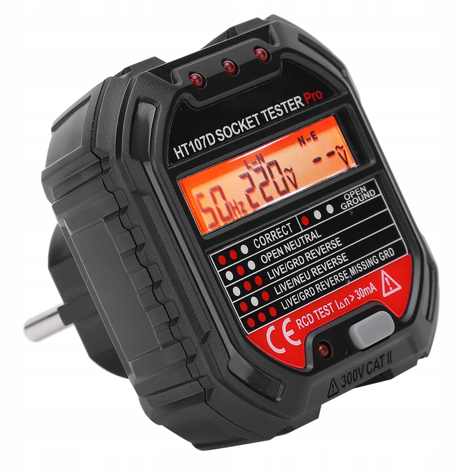 HT107D Cyfrowy wyświetlacz LCD Tester gniazd Waga produktu z opakowaniem jednostkowym 0.3 kg