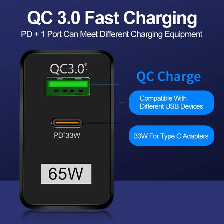 SZYBKA ŁADOWARKA SIECIOWA 65W GaN USB USB-C QC3 PD Marka Inna