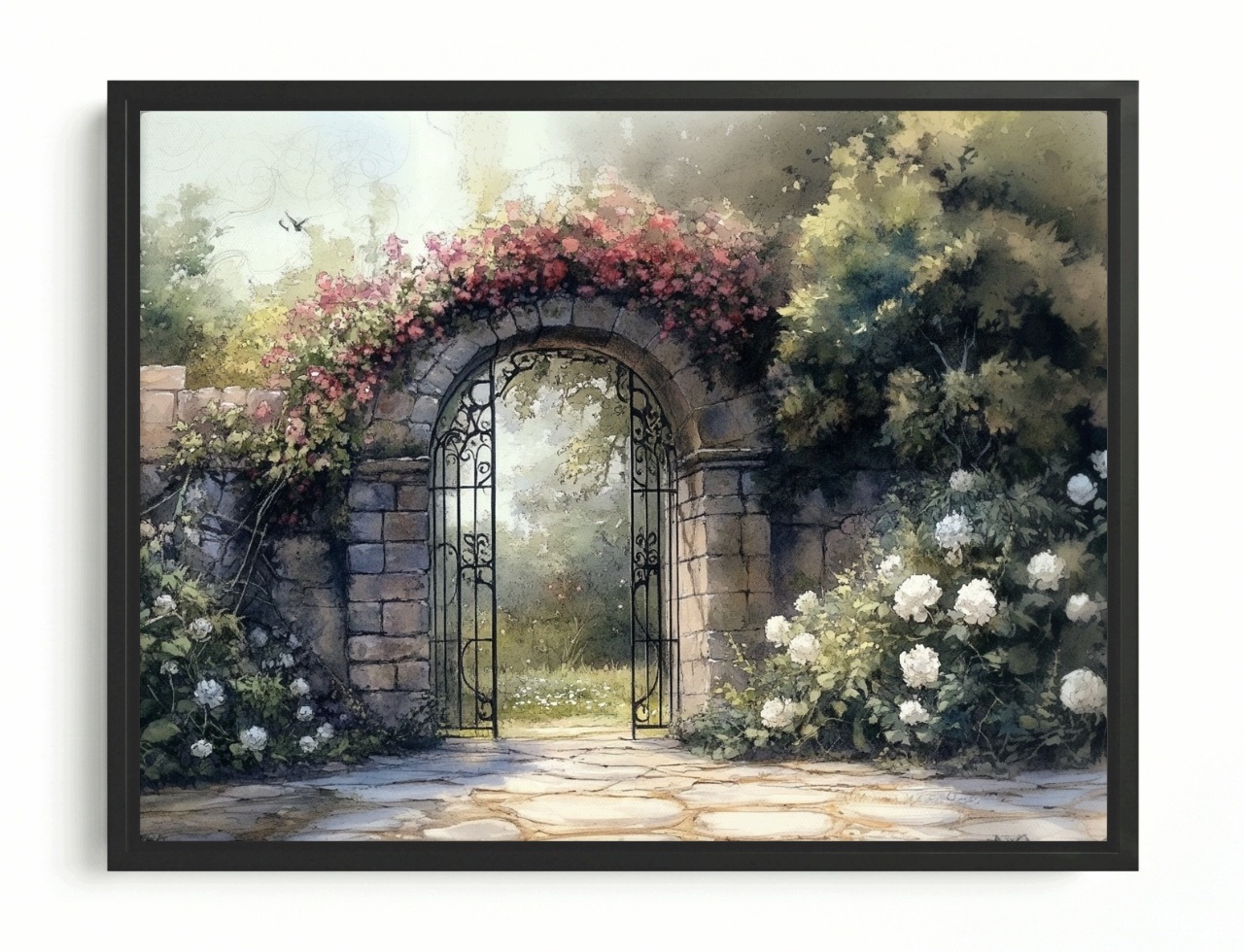 Obraz Rám Americký Box Krajina Tajemná Zahrada Brána Furtka Květiny 80x60