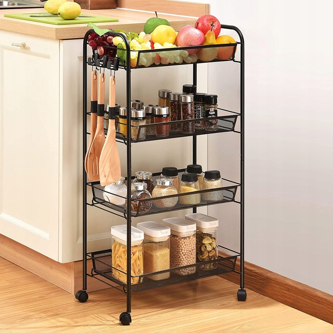 Regał na kółkach 4 poziomy Olden czarny Szerokość mebla 44 cm