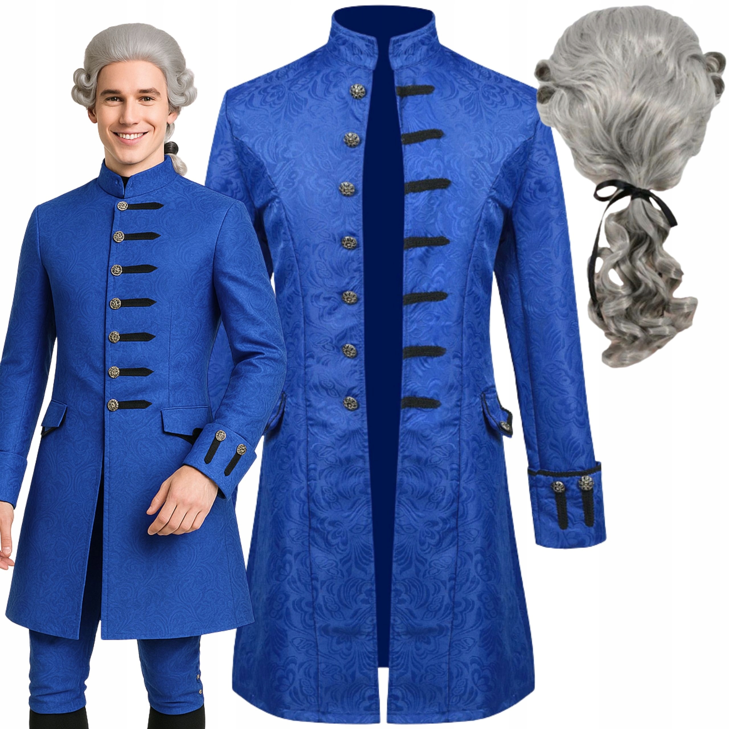 Kostým Šlechtic Frak Vintage Princ Aristokrat Soudce Lord Peruka L XL