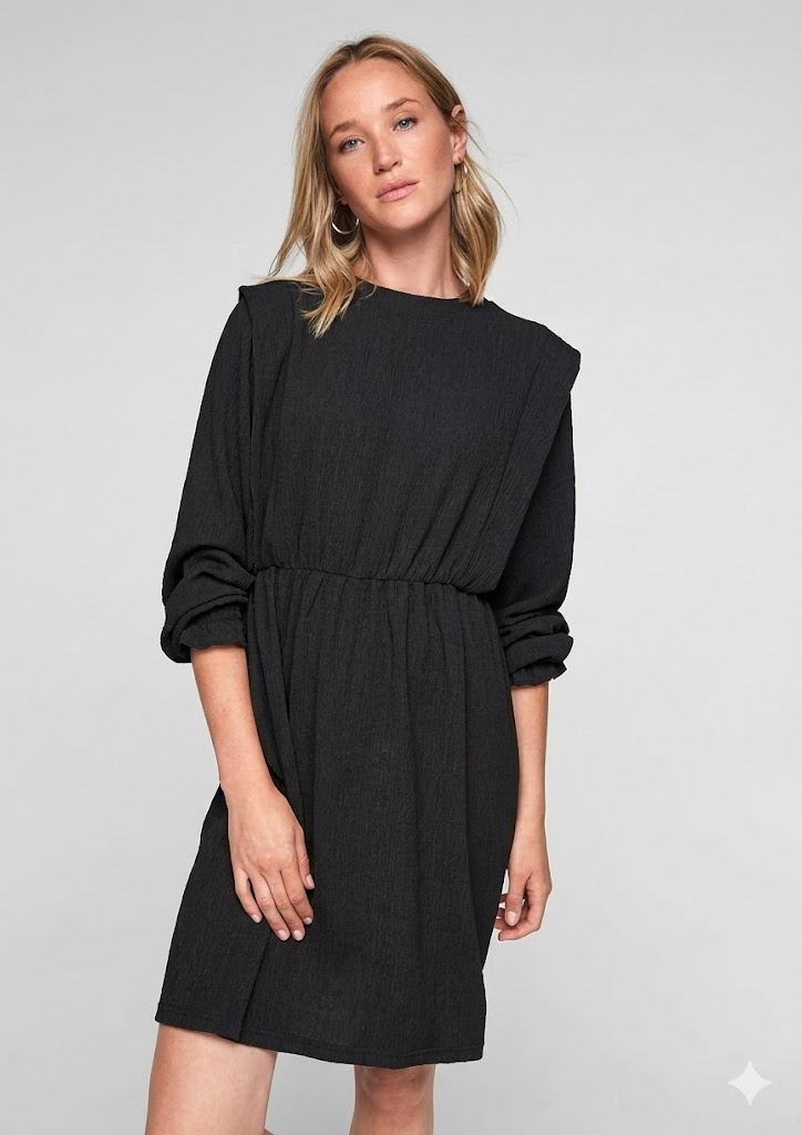 Qs By S.oliver Černá Šaty S Vráskami A Dlouhým Rukávem 34 6_B