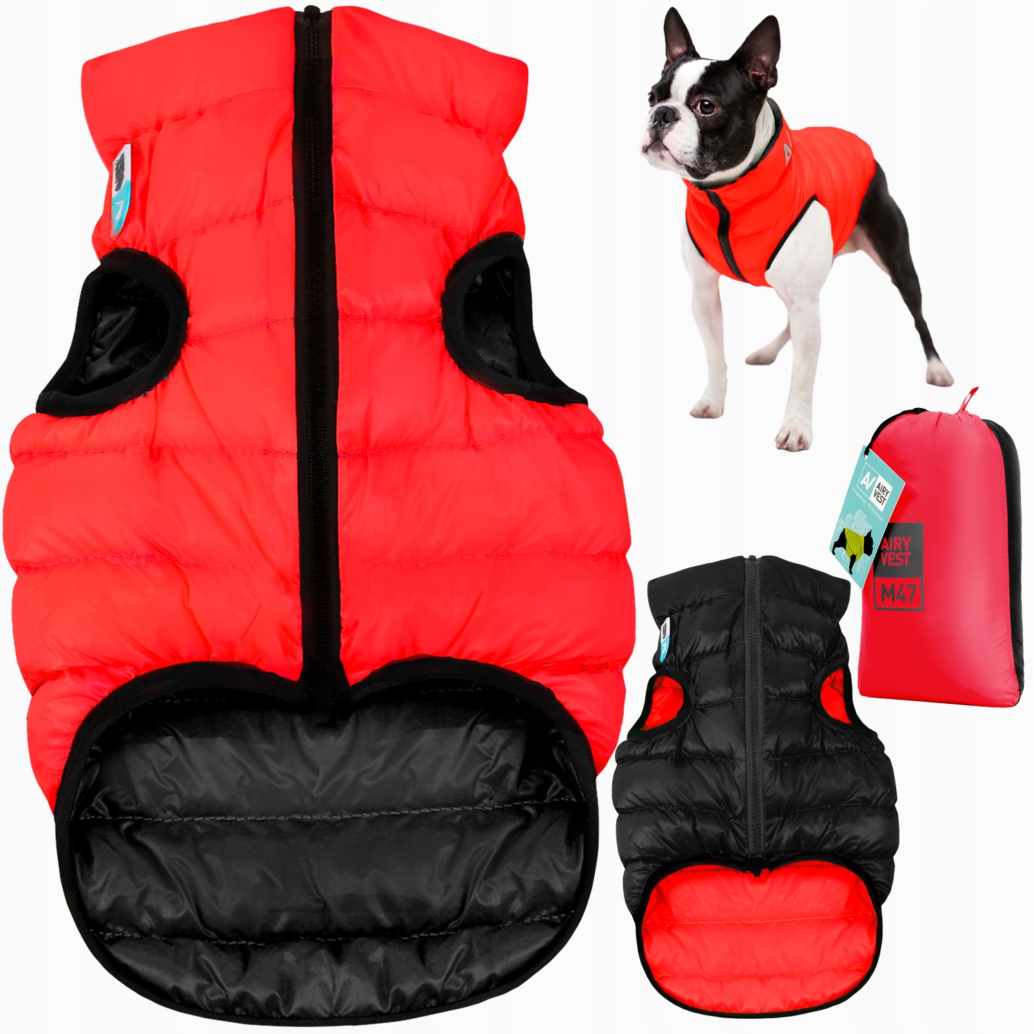 Levně Vícesezónní oboustranná bunda pro psa, černá-červená, velikost M/L (M47)