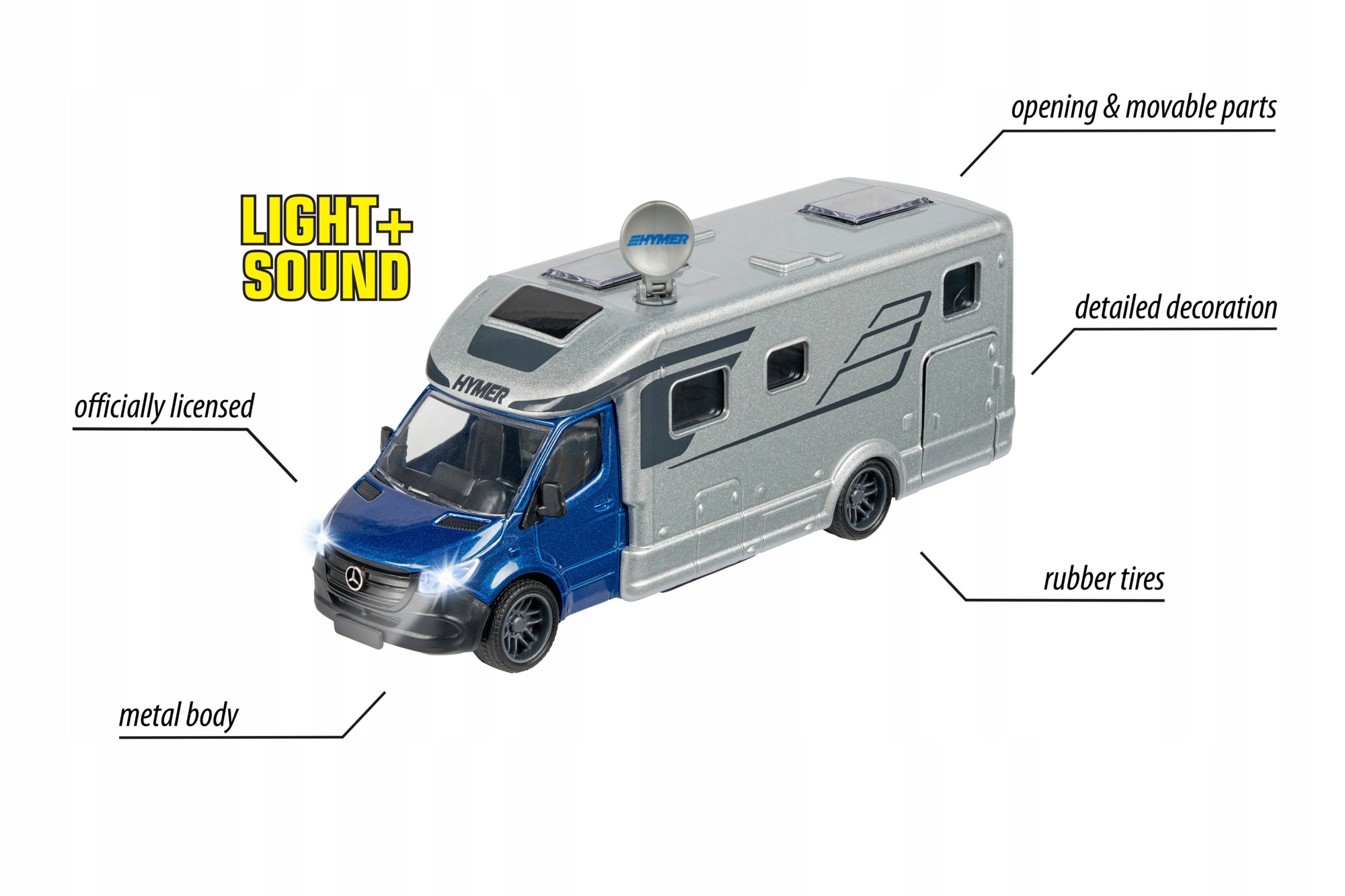 MAJORETTE GRAND SERIES HYMER B-CLASS CAMPER NOWY METALOWY MODEL ŚWIATŁO Model HYMER B-CLASS