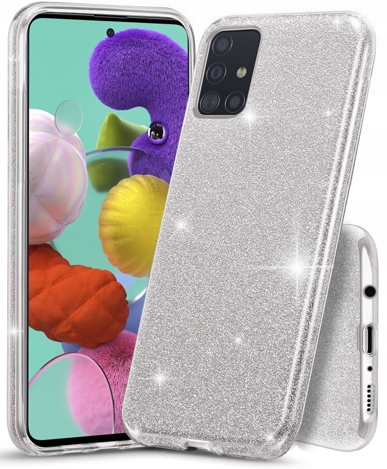 Nakładka Glitter 3w1 do Samsung Galaxy A51 srebna Tfo