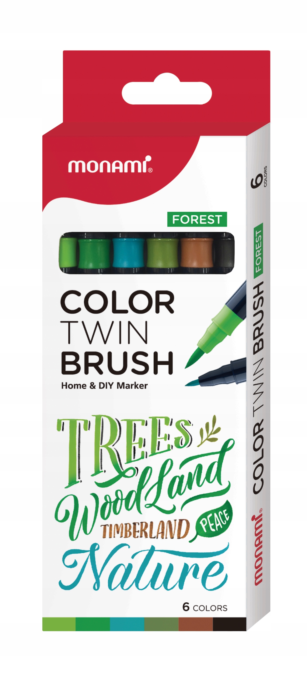 Farby w pędzelku dwustronnym - 6 kolorów leśnych