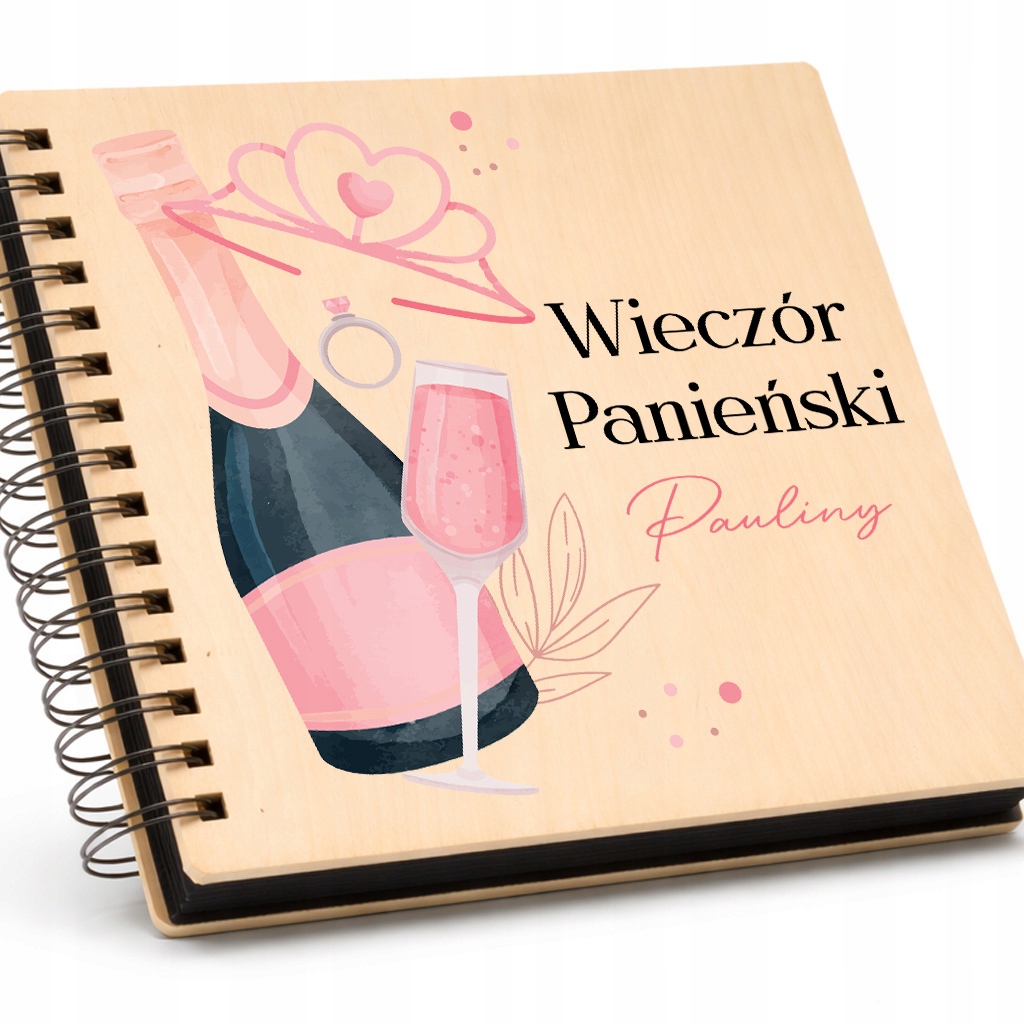 Album Drewniany Spirala Czarna WIECZÓR PANIEŃSKI *IMIĘ* Dla Panny Młodej