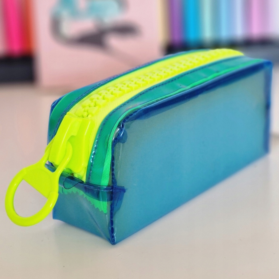 Piórnik kosmetyczka transparentny neon zip gigant zamek