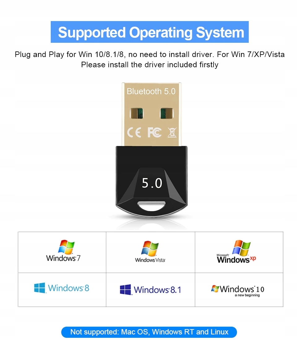 Bluetooth v5.0 USB Adapter odbiornik BT 5.0