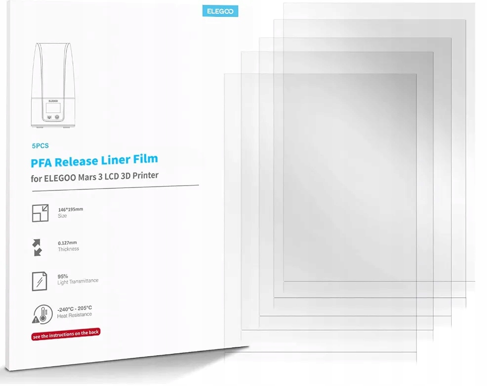 Folia nFEP (pfa) Elegoo Mars 3/Mars 3 Pro 195x146 mm 5szt Solidna