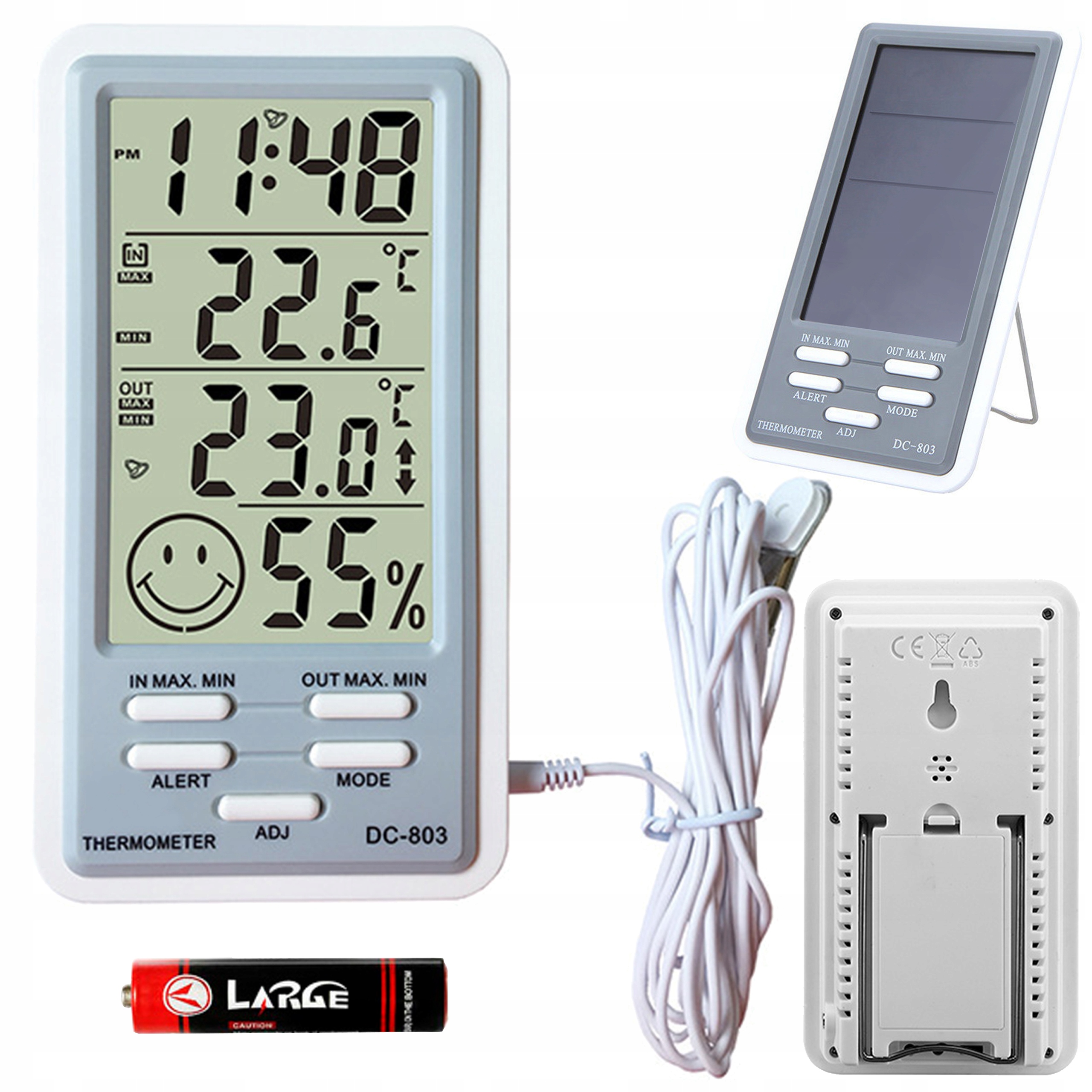 STACJA POGODY WEWNĘTRZNA ZEWNĘTRZNA HIGROMETR DATA ZEGAR TERMOMETR ALARM