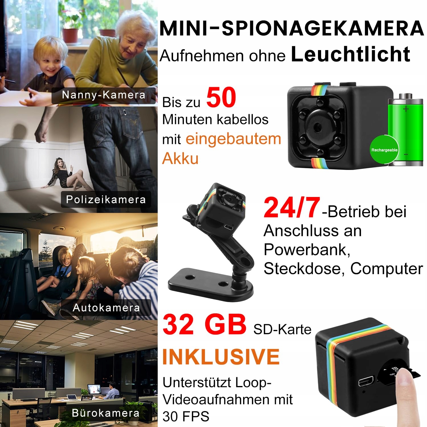 BEXTGOO Kamera Bez WiFi 1080P Mini 32GB Nocna Wizyjna — miniatura 4