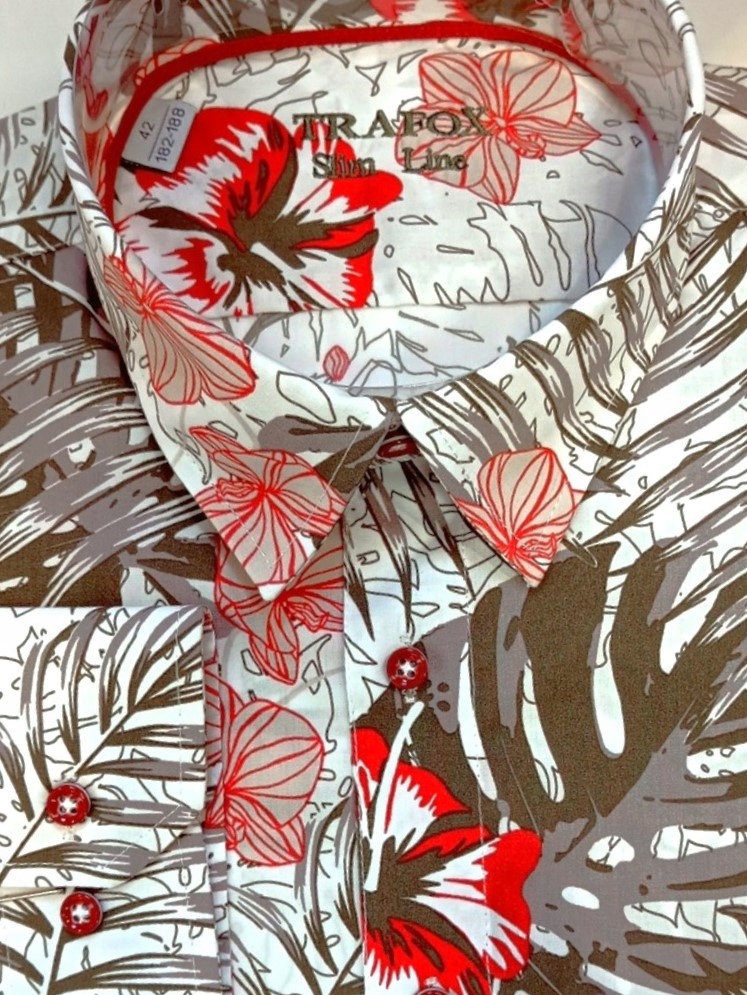 Trafox pánská barevná košile s listy rostlin New Line vel.43 XL 176/182
