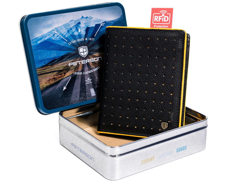 Portfel skórzany męski Rfid modny ażurowy antykradzieżowy Peterson