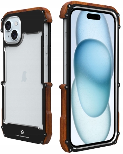 Etui Premium Drewniane Metalowe Bumper Ramka Case Pokrowiec Do iPhone 15