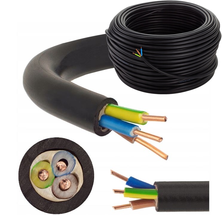 Kabel Przewód Ziemny Okrągły Yky 3 x 1,5 1kV Energetyczny Miedziany 50 m