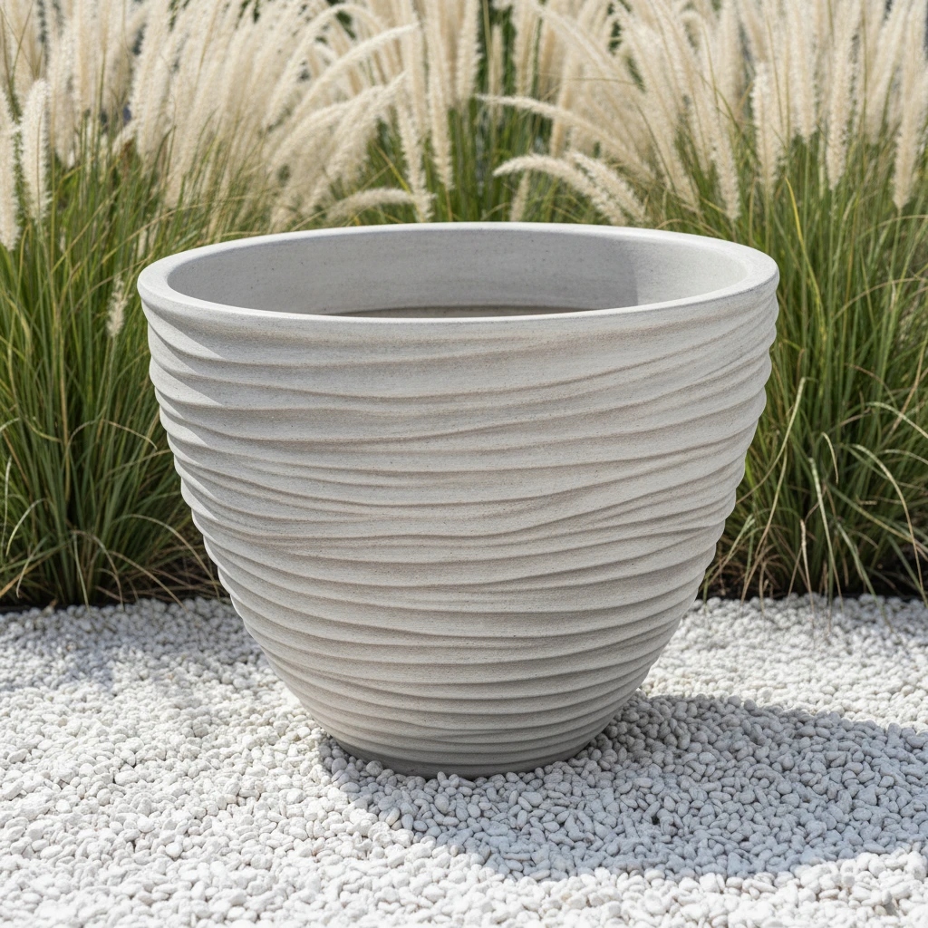 Zahradní figurka Váza vlnité vejce H: 31 cm betonová
