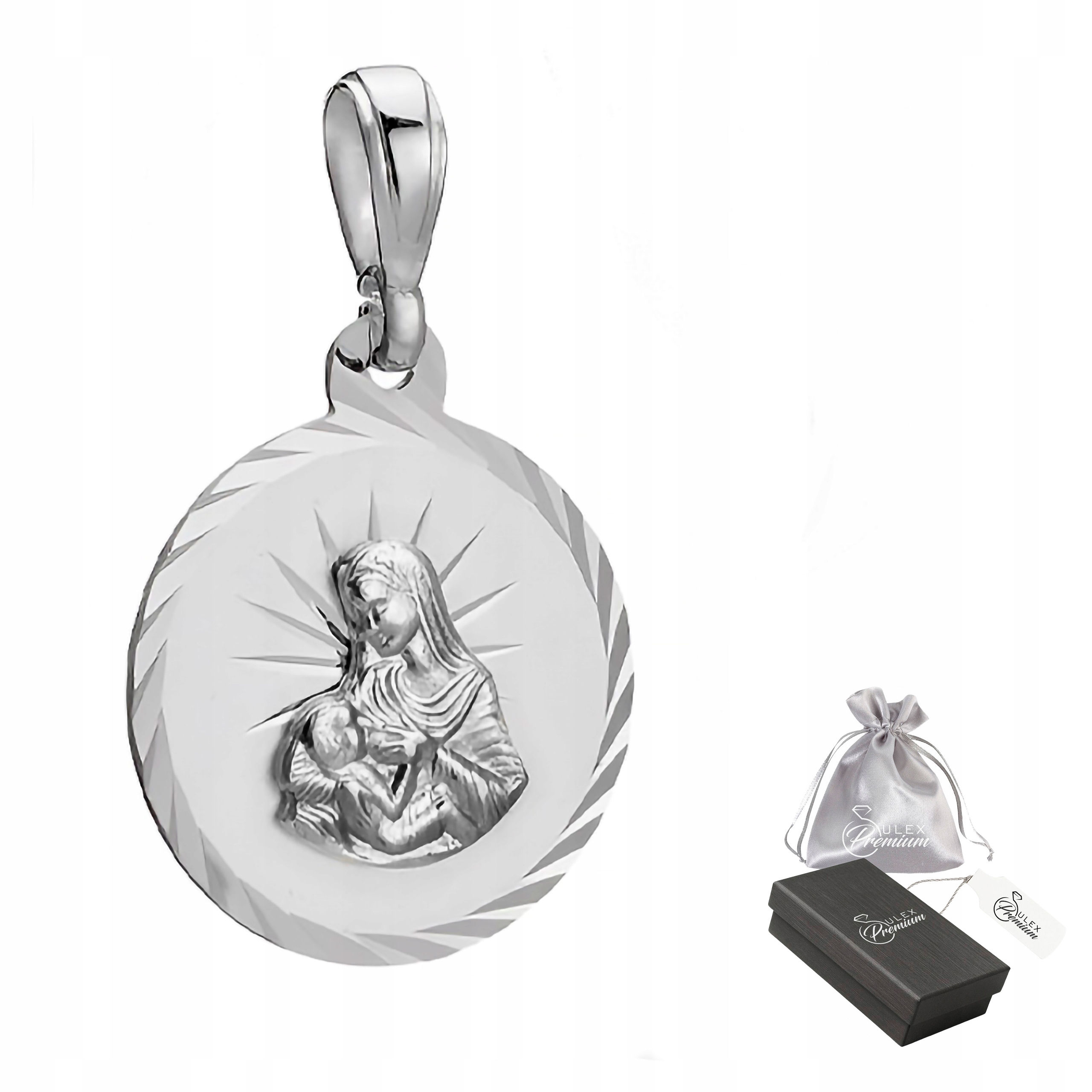 Stříbrný medailonek ryzost 925 Kulatý přívěsek Matka Boží Kojící Gravírování