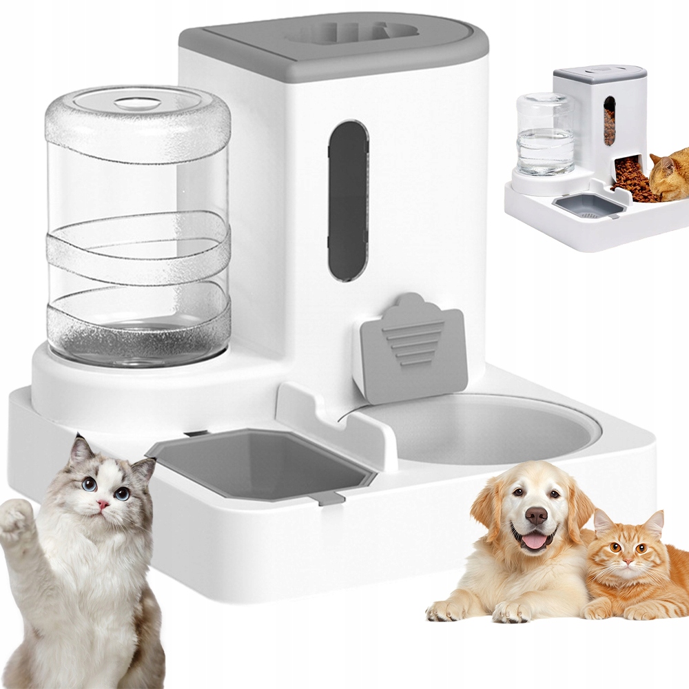 Levně Dávkovač Na Vodu A Krmivo Pro Kočky Psa Zvířat Podavač 2V1 Sada Misek