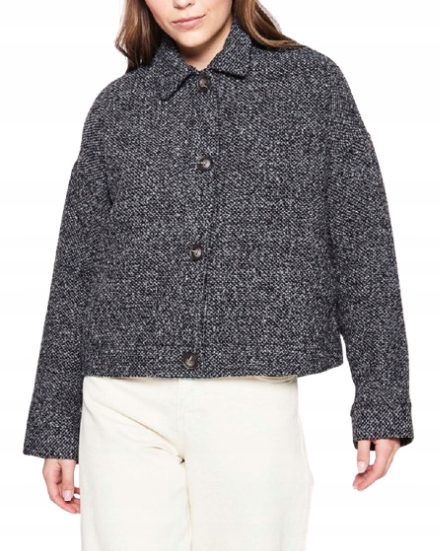 Vila Šedo Černý Krátký Kabát Se Zapínáním Na Knoflíky 40 K_a