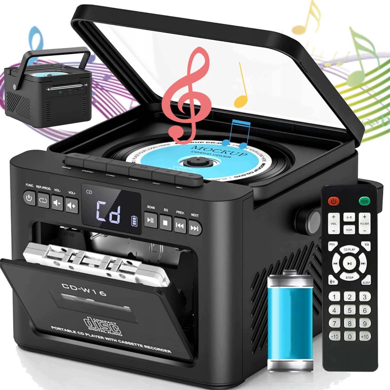 Přenosný CD Přehrávač Kazeta Bluetooth Reproduktory Fm Rádio Usb Aux Dárek
