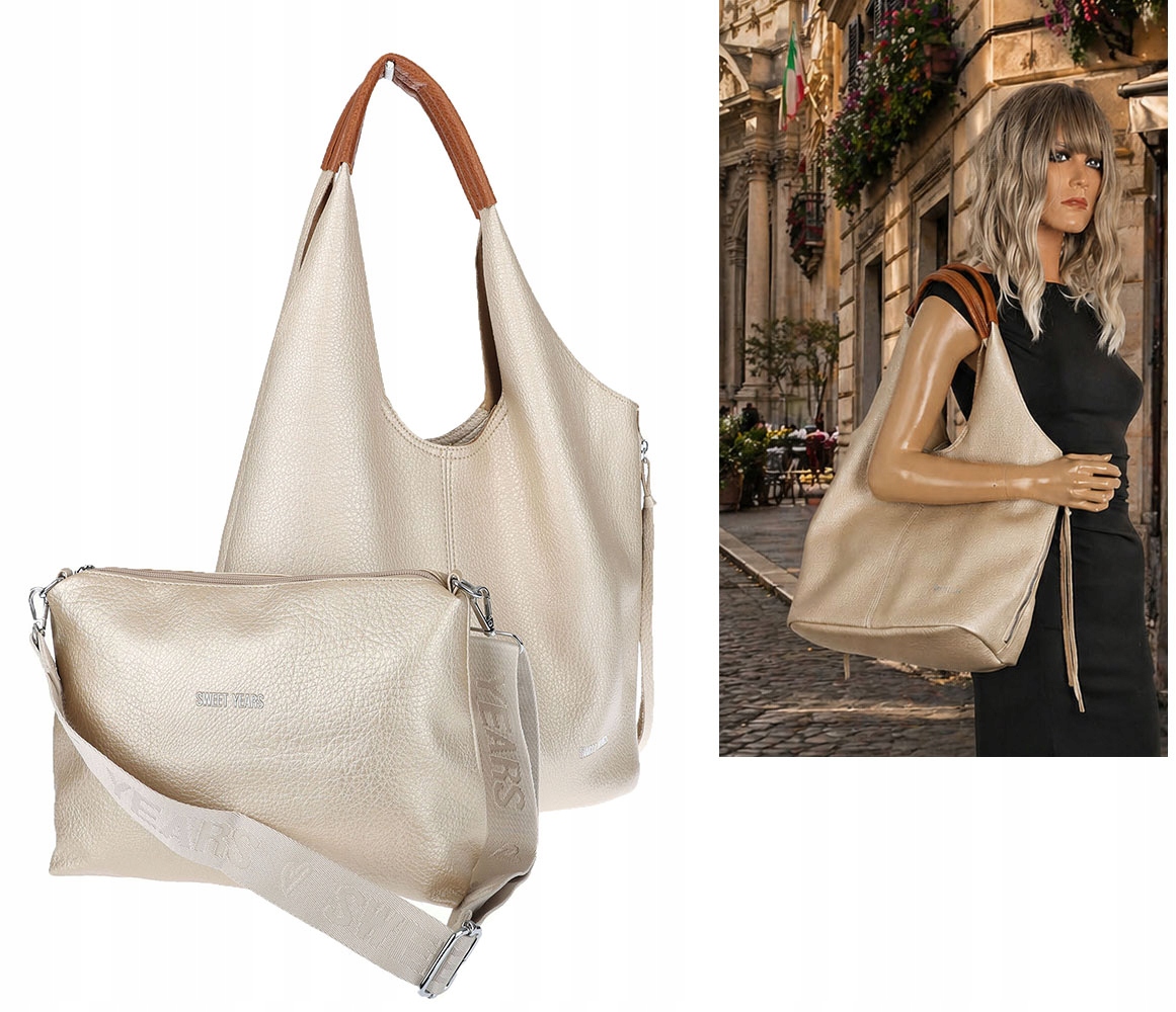 Dámská shopper kabelka přes rameno 2v1 lehká taška WSY26812 Zlatá