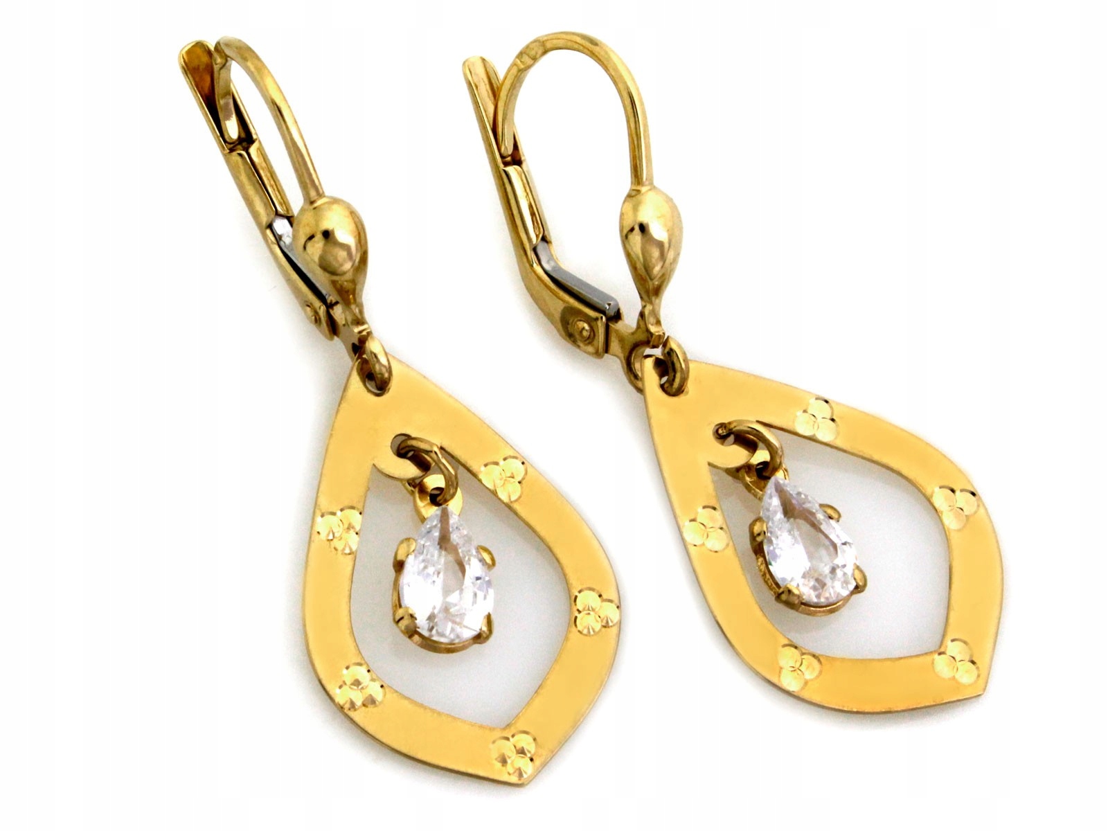 Zlaté visací Náušnice s kubickou zirkonií 585 14k 2,34g dlouhé, lesklé pro ni