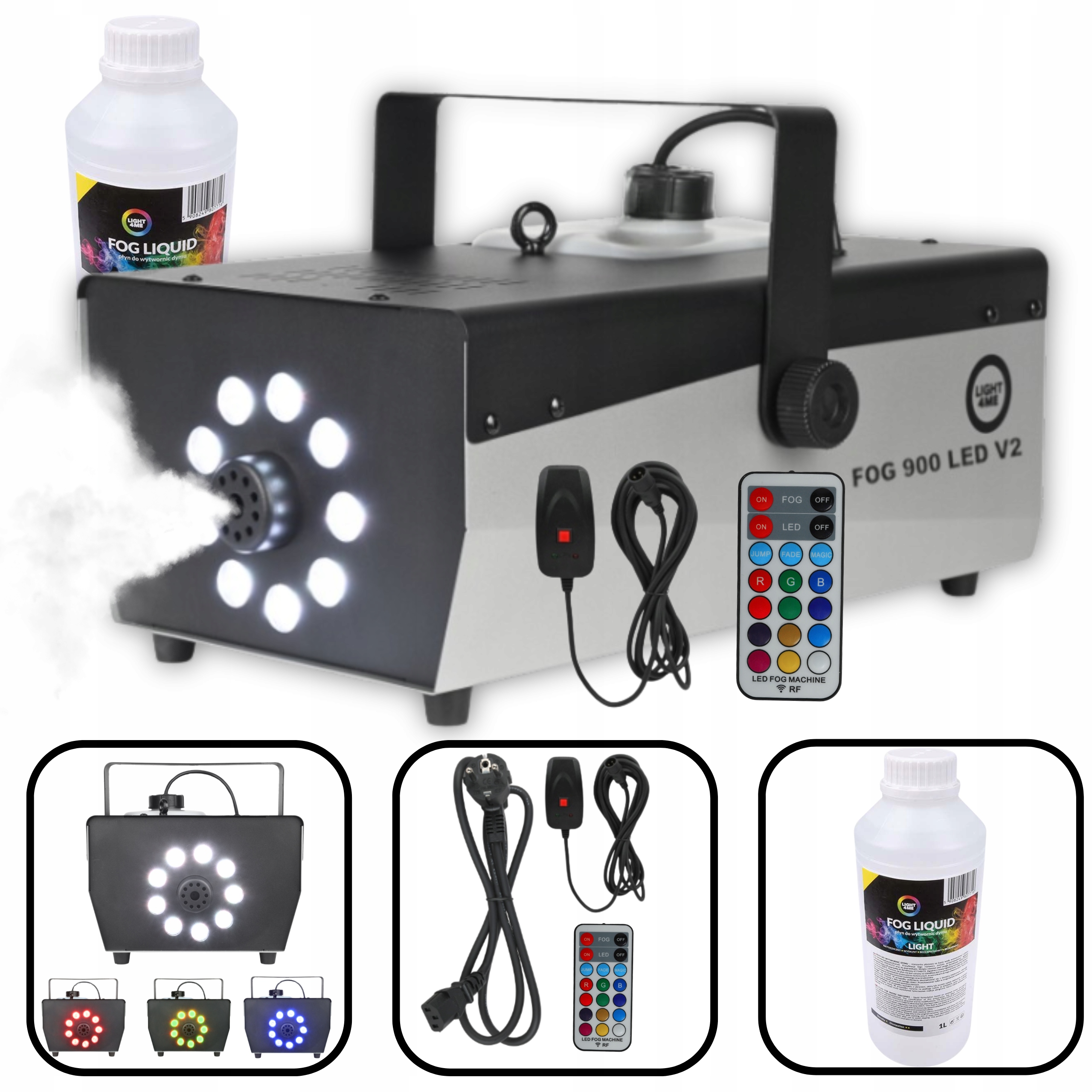 Výrobník Mlhového Kouře Dýmovačka Led Efekt Rgbw Výkonný 900W 2 Ovladače Tekutina