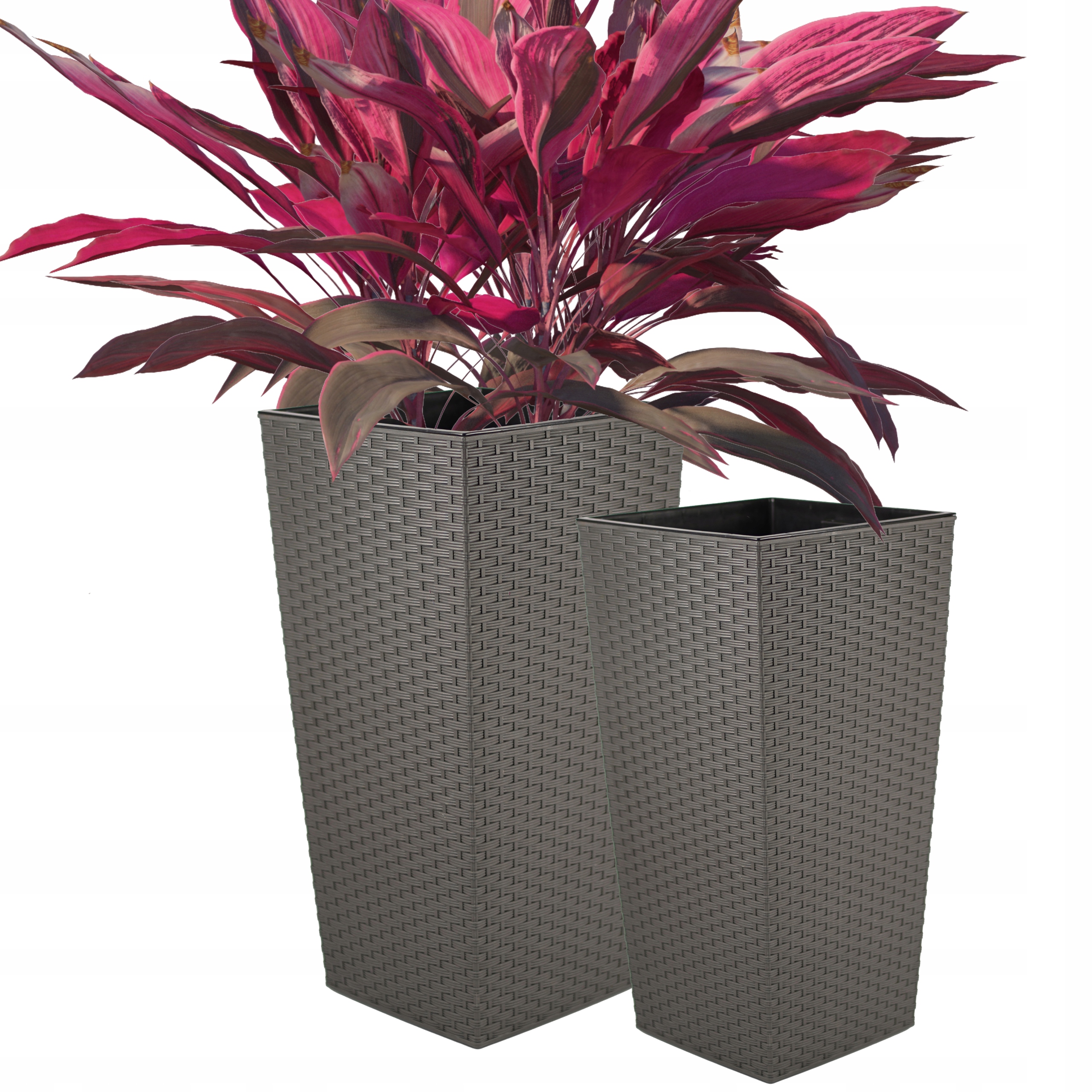 Květináč Grafit Rattan Vysoký 40x68 CM S Dekorativní Vložkou