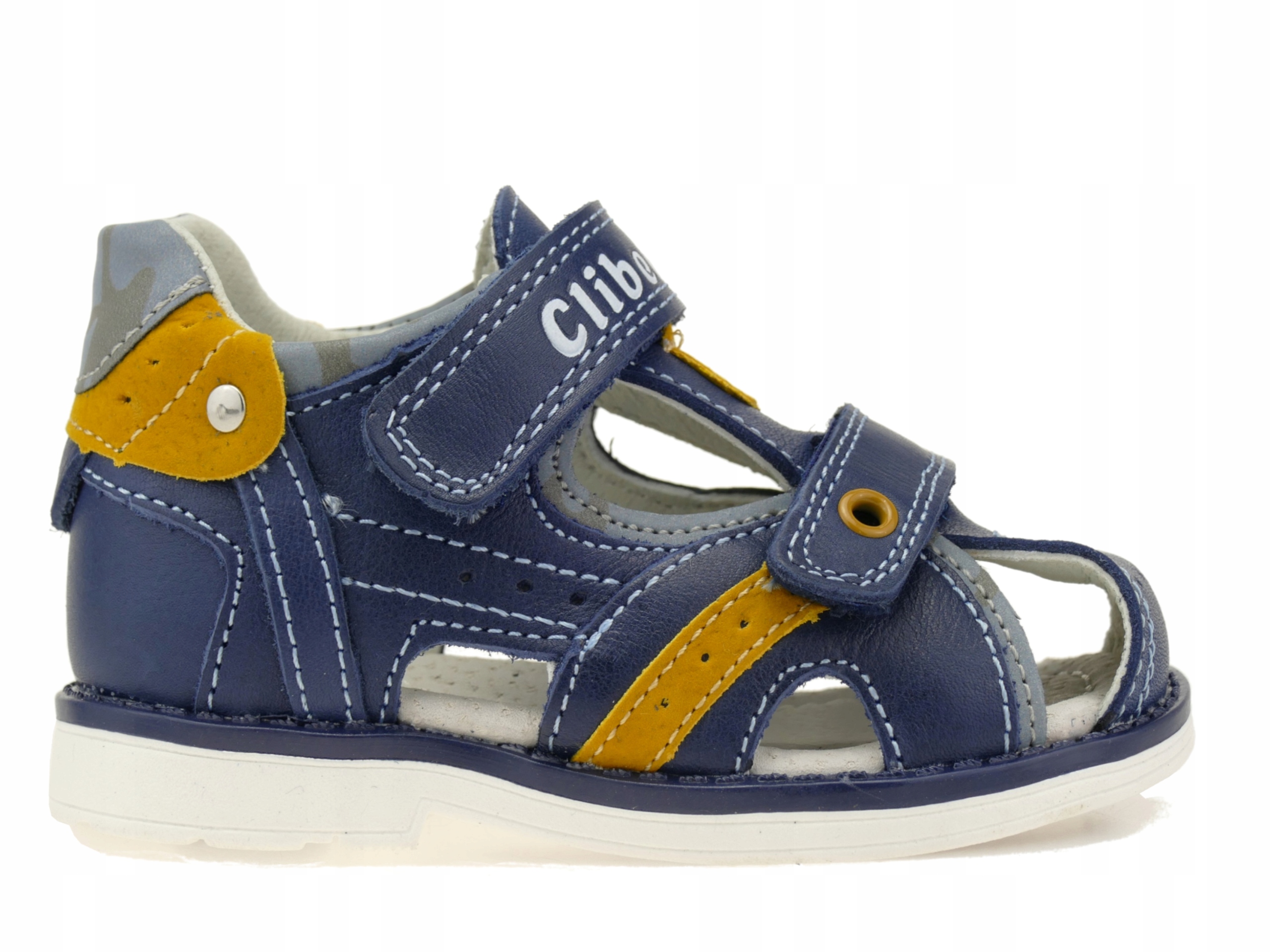 SKÓRZANE SANDAŁY CHŁOPIĘCE BUTY DZIECIĘCE KRYTE SANDAŁKI NA RZEPY R. 25 Marka Clibee