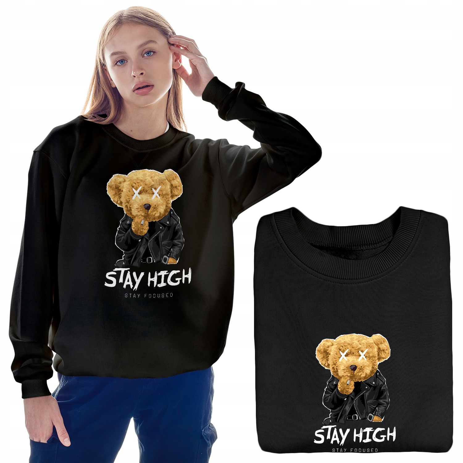 Pohodlná Dámská Mikina Černá Teddy Vzory S