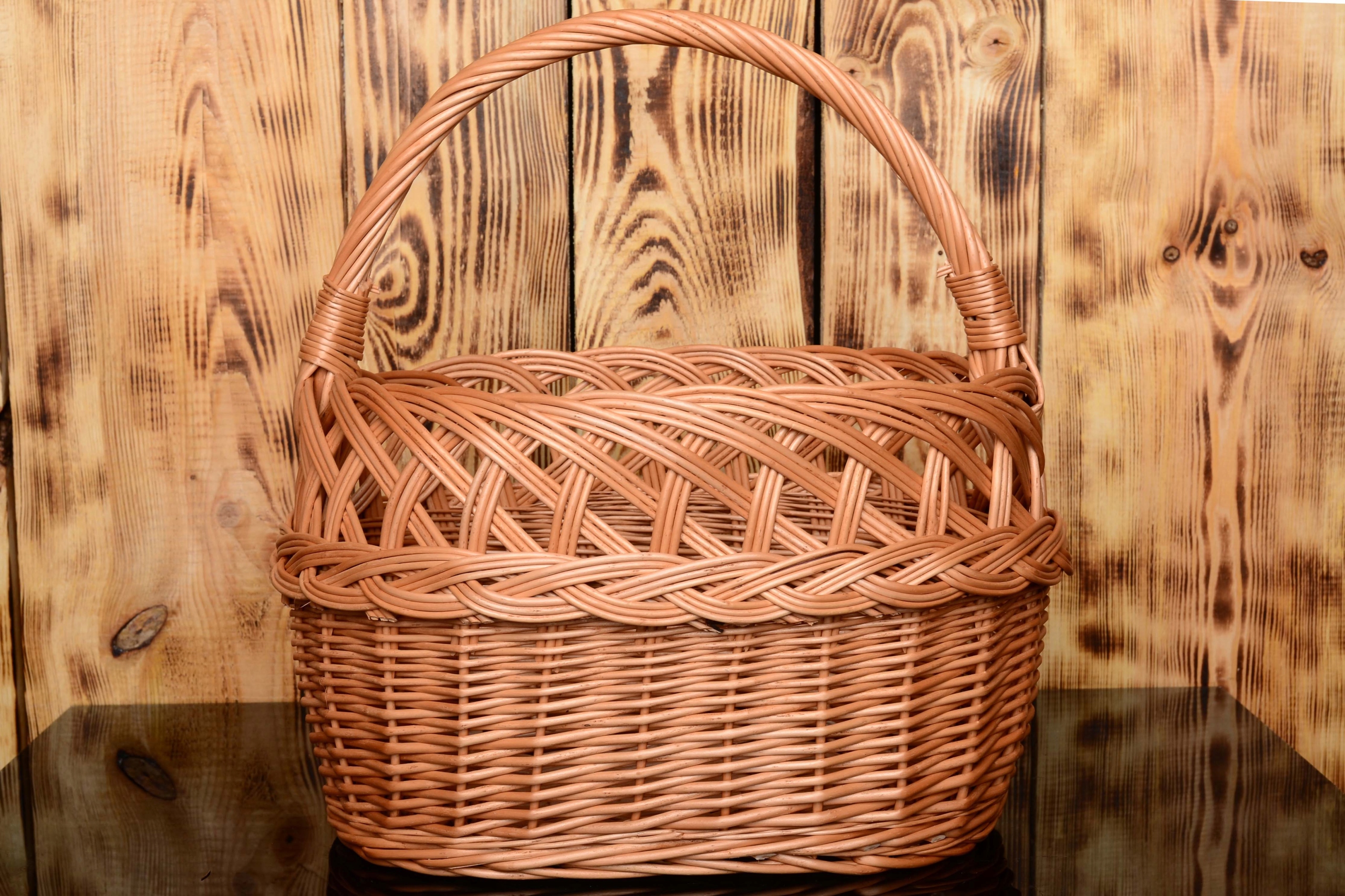 Koszyk Wiklinowy Naturalny Solidny Polski Rękodzieło Ażurowy Długość (dłuższy bok) 40 cm