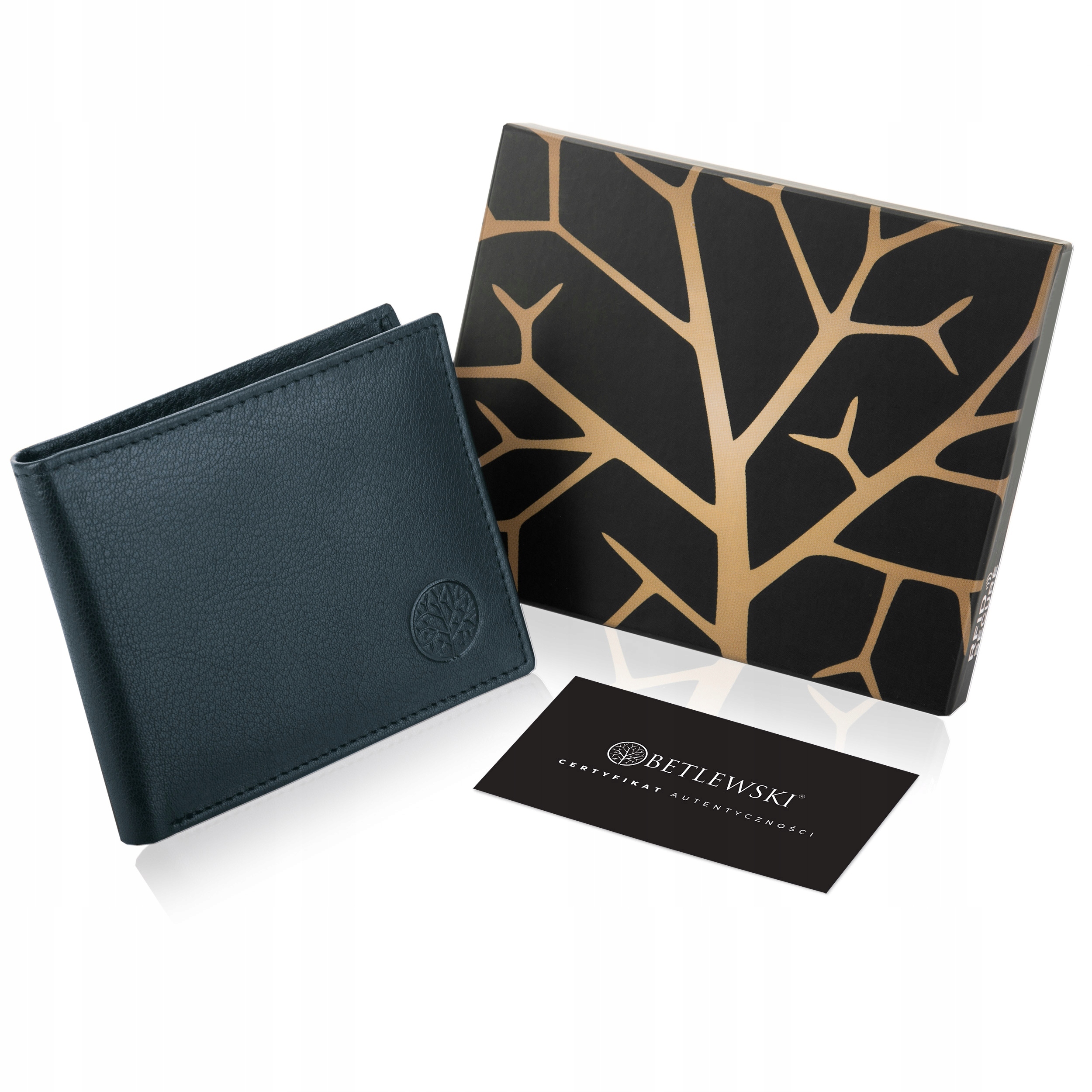 Pánská kožená peněženka Betlewski Tmavě modrá Krabička jako Dárek ETPM-KZ-66